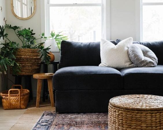 20 Beautiful Black Couch Living Room Ideas; black sofa, rustic living room with black couch