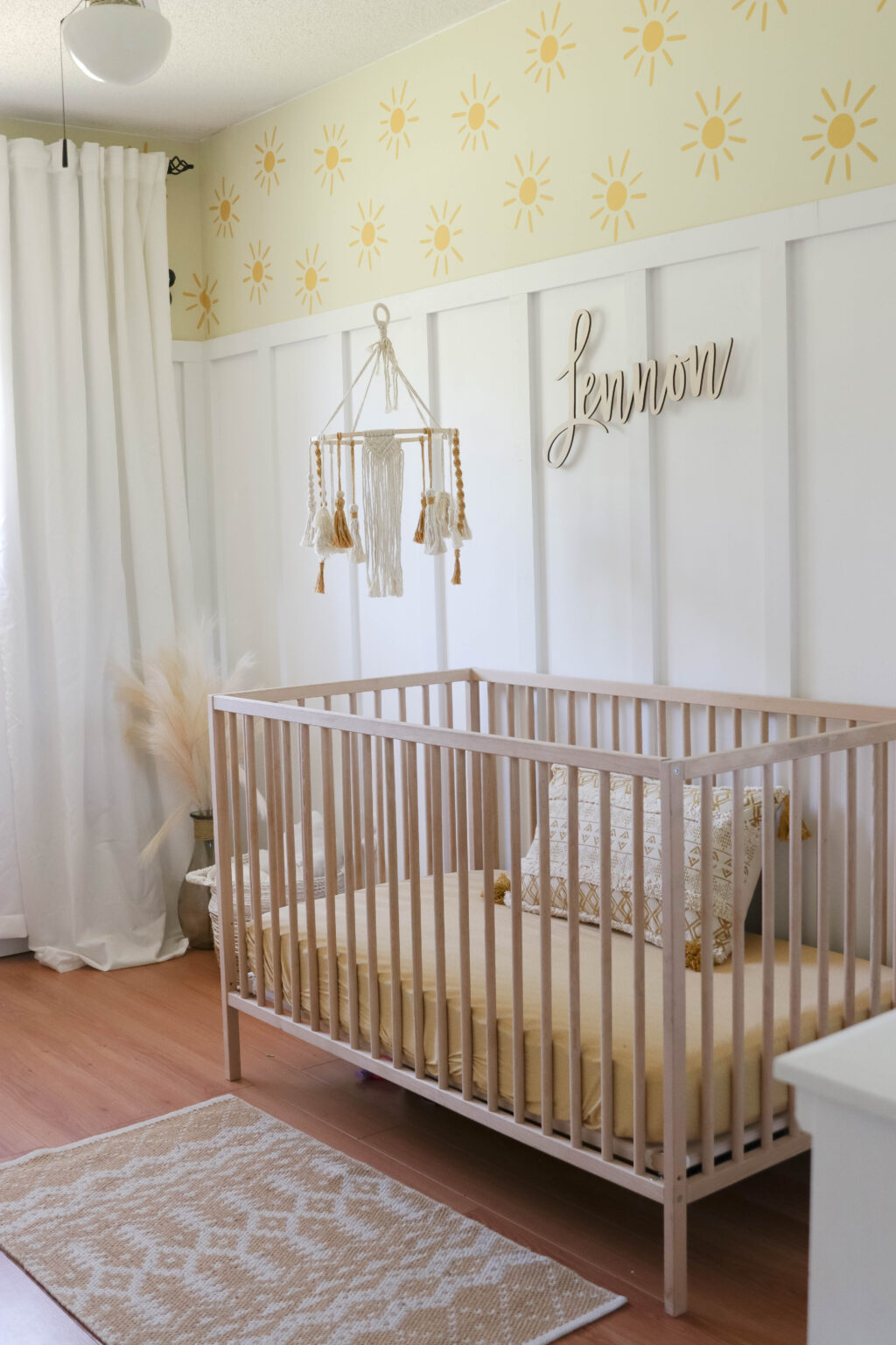 Boho Yellow Nursery with Sunshine Wallpaper (Gender Neutral)