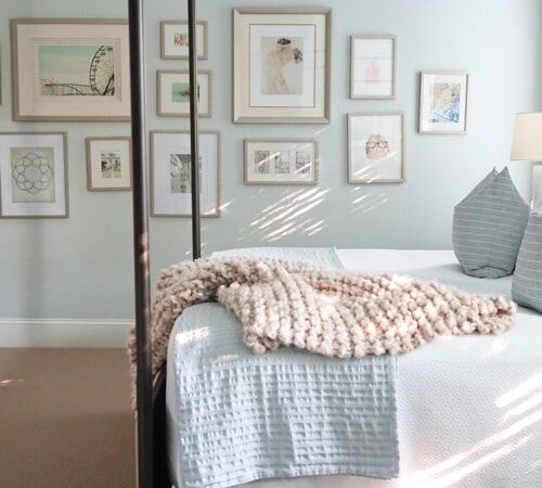 Bedroom Benjamin Moore Quiet Moments Paint Color: pale blue paint color inspiration for a tranquil and serene room.