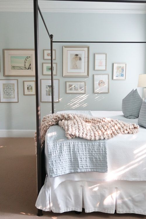 Bedroom Benjamin Moore Quiet Moments Paint Color: pale blue paint color inspiration for a tranquil and serene room.