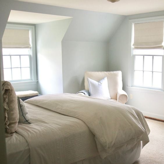 Bedroom Benjamin Moore Quiet Moments Paint Color: pale blue paint color inspiration for a tranquil and serene room.