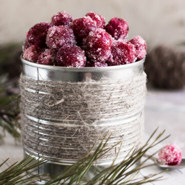 This Easy Candied Cranberries Recipe is the perfect sugared cranberry recipe. Only three ingredients and quick to make!