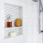 Chevron Shower Niche With Surrounding White Tile