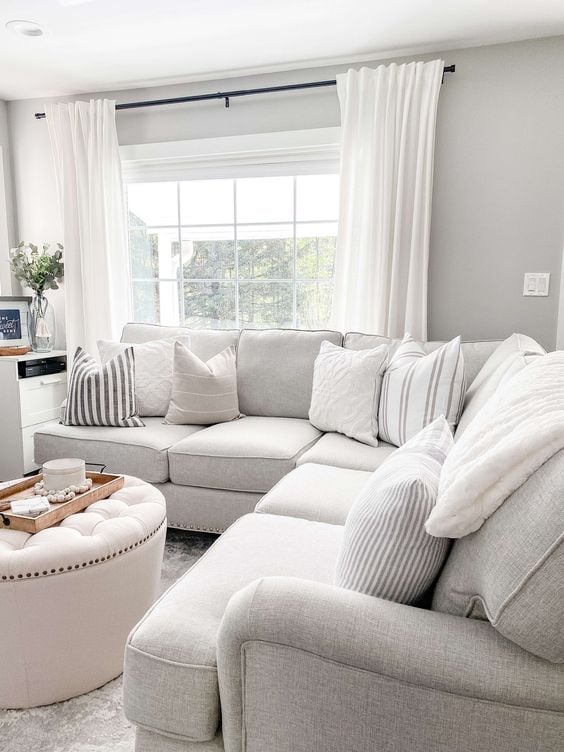Grey Modern Farmhouse Living Room Ideas; light grey sectional