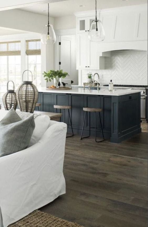 20 BEST Modern Farmhouse Flooring Ideas; dark hardwood kitchen flooring