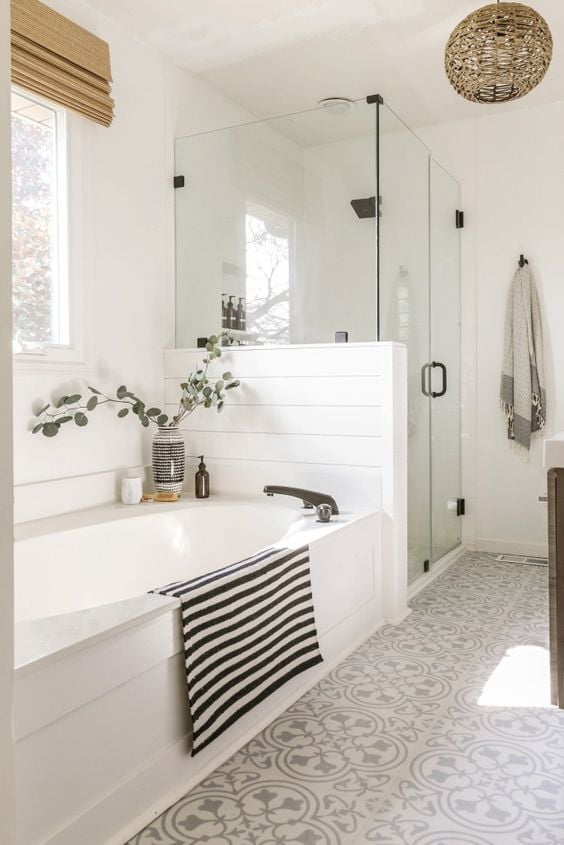 20 BEST Modern Farmhouse Flooring Ideas; farmhouse bathroom tile