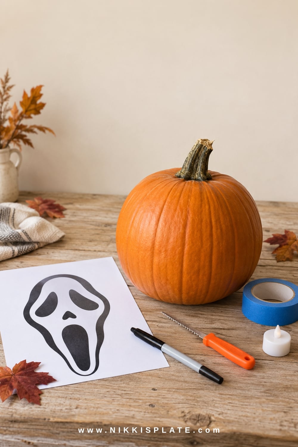 Free printable Scream pumpkin stencil ready for an easy last-minute Halloween carving project.