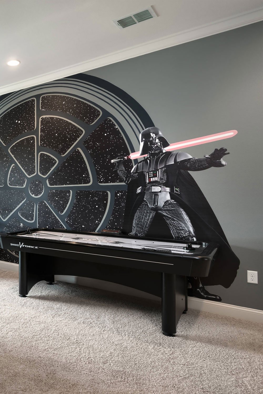 Star Wars Themed Game Room Ideas with Air Hockey Table - Basement Game Room Ideas; Here are some brilliantly entertaining game room basement ideas with game room decor to spark your next project!