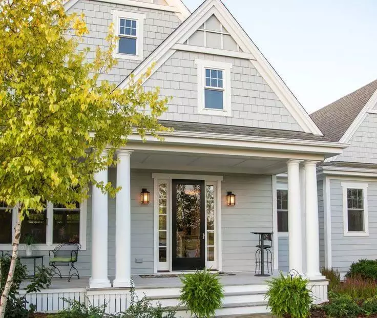 House Exterior Drift of Mist Sherwin Williams Paint Color