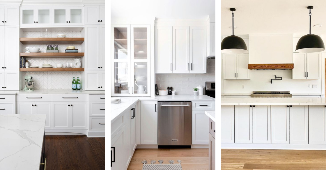 White Cabinets with Black Hardware Kitchen Ideas; white kitchen cabinets with black hardware for a beautifully classic farmhouse kitchen