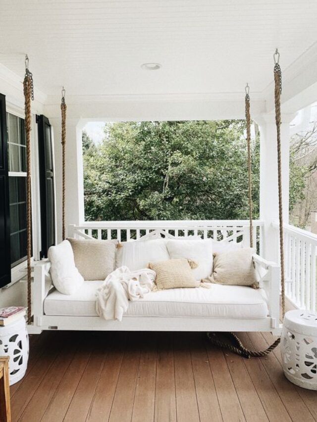 Here are 25 farmhouse porch swings for a welcoming and cozy entry way! All the farmhouse porch swing ideas you need in one place!