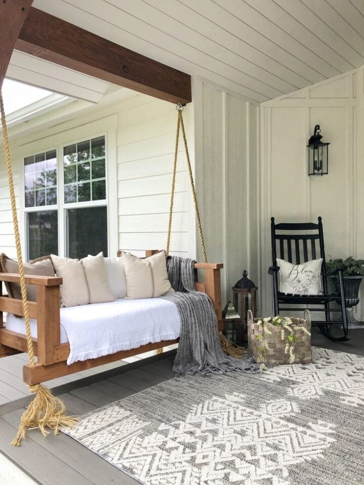 25 Farmhouse Porch Swings for a Cozy Entryway - Nikki's Plate