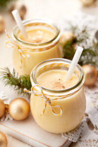 Easy Homemade Eggnog Recipe; this is a creamy and thick holiday drink with the perfect festive flavors and hints of nutmeg.