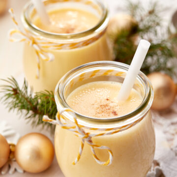 Easy Homemade Eggnog Recipe; this is a creamy and thick holiday drink with the perfect festive flavors and hints of nutmeg.