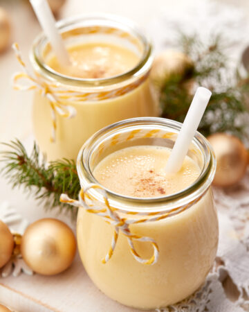 Easy Homemade Eggnog Recipe; this is a creamy and thick holiday drink with the perfect festive flavors and hints of nutmeg.