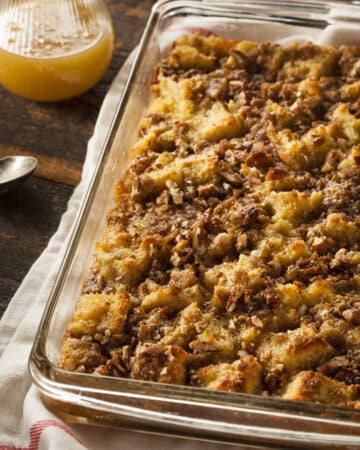 Pecan Bread Pudding Recipe; bread based holiday dessert with a perfect blend of buttery and sweet, and a little crunchy nutty note of pecans! Sweet Homemade Bread Pudding Dessert with Brandy Sauce