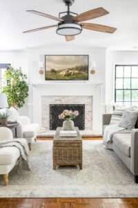 Fireplace Ideas With TV Above; Enjoy the warmth next to a burning fire while watching your favourite movie or show with these living room ideas!