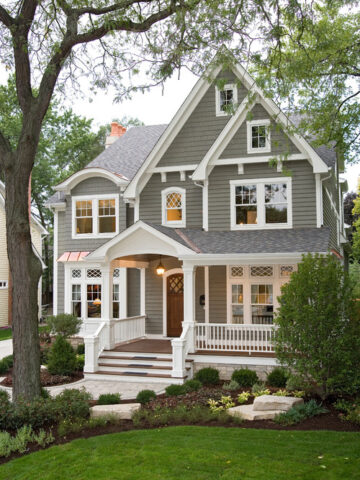 Top 10 House Exterior Trends; shutters, dark and white colors, lots of concrete, and more wood accents!