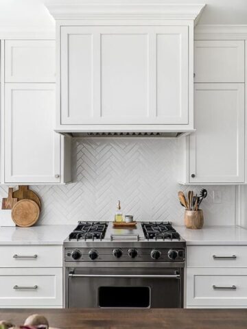 white herringbone backsplash