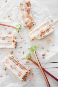 Rhubarb Yogurt Popsicles with Granola Recipe; This delicious recipe combines tangy rhubarb with creamy Greek yogurt, creating refreshing popsicles that are perfect for summertime. With the addition of crunchy granola, these popsicles provide a delightful texture that will leave you craving for more. Try this easy and healthy recipe today!
