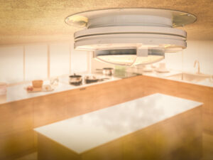 3d rendering smoke detector on ceiling with smoke in kitchen - Top 5 Benefits of Installing Wireless Interlinked Fire Alarms in Your Kitchen