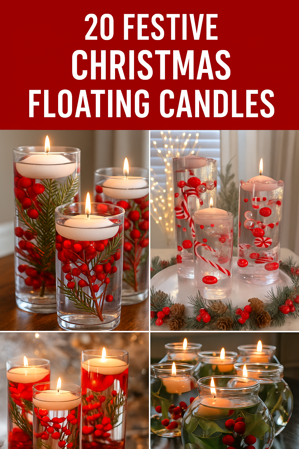 Add a warm, cozy glow to your holiday home with these Christmas floating candle ideas! From cranberries and pine sprigs to candy canes and glittering ornaments, these festive centerpieces are simple to make and perfect for any Christmas table or mantel. Save this pin for easy DIY inspiration and bring magical light to your decor this holiday season. ✨🕯️🎄
#ChristmasDecor #FloatingCandles #HolidayDIY #ChristmasCenterpiece #ChristmasIdeas #HolidayInspo