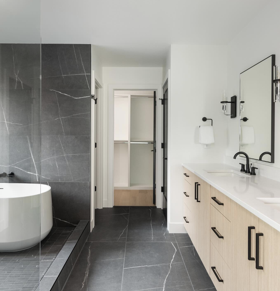 25 Stunning Black Tile Bathroom Floor Ideas That Make a Bold Statement -  Nikki's Plate, image size:984x1024