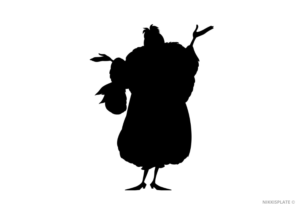 Cruella de Vil pumpkin stencil featuring her dramatic hair and villainous profile.