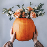 pumpkin vases, pumpkin with florals, pumpkin flower vase