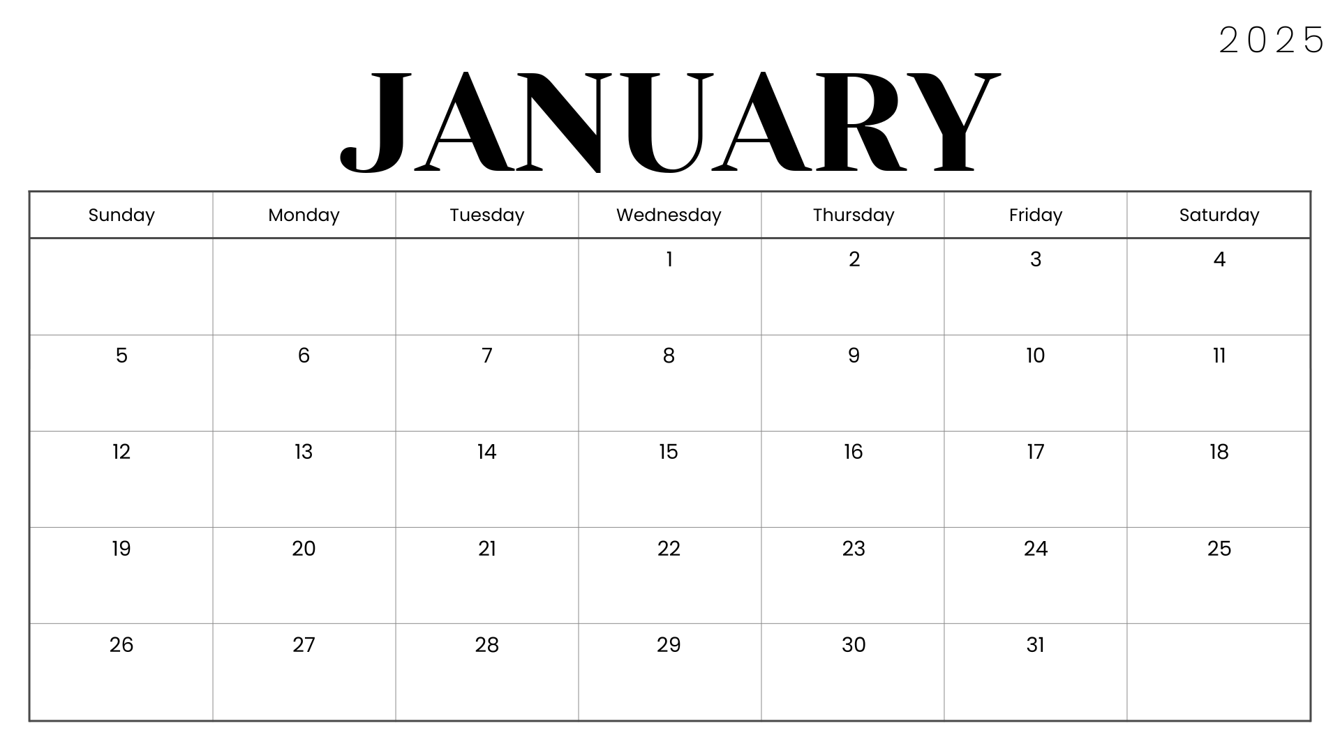 10 FREE PRINTABLE January 2025 CALENDAR TEMPLATES
