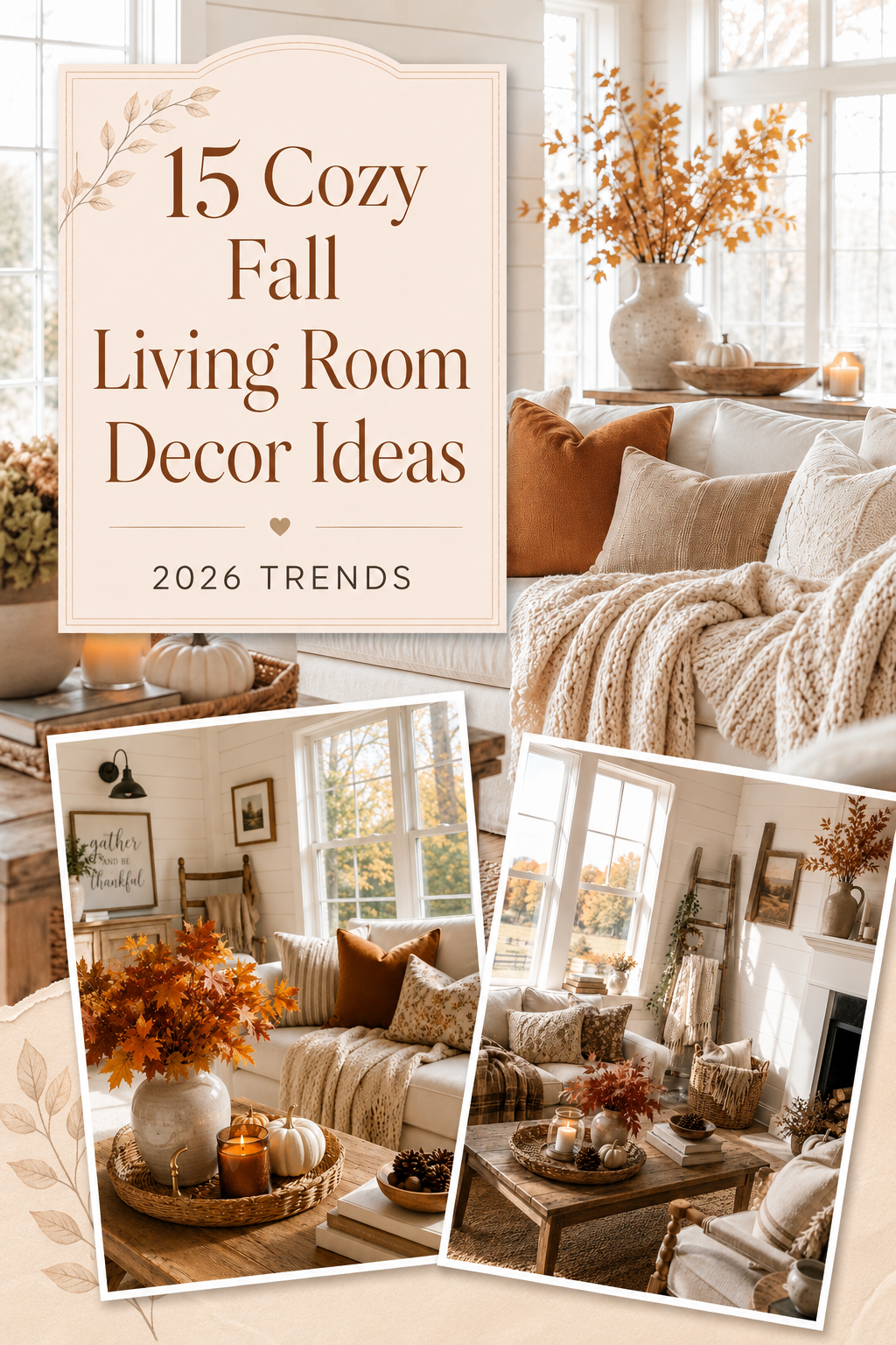 Refresh your home with these cozy fall living room decor ideas for 2026, including warm colors, layered textures, vintage accents, cozy lighting, and budget-friendly autumn styling tips.