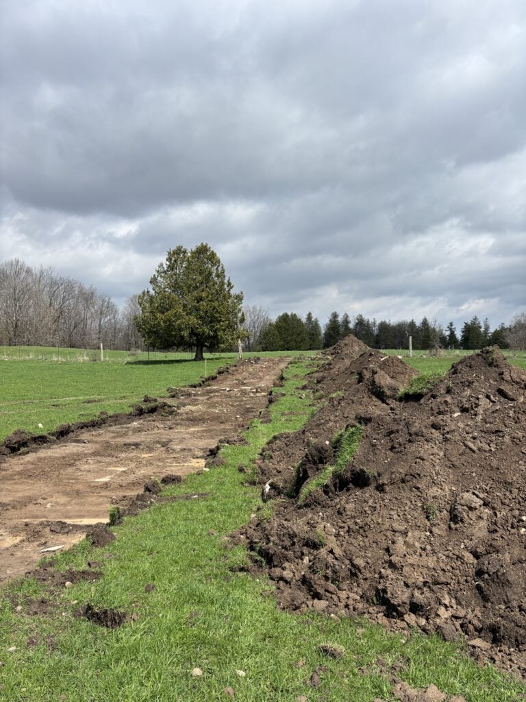 Grading work underway on a rural property as a 700-metre driveway begins to take shape.