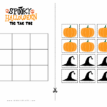 Halloween tic-tac-toe printable with pumpkin and bat icons for kids