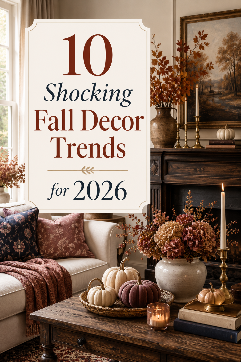 Discover the top fall decor trends for 2026 with cozy, stylish ideas for creating a warm and inviting home. From dark wood finishes and vintage accents to rich earthy colors, brass candlesticks, soft textiles, and elegant pumpkin decor, this fall decorating inspiration is perfect for a cozy autumn home refresh.