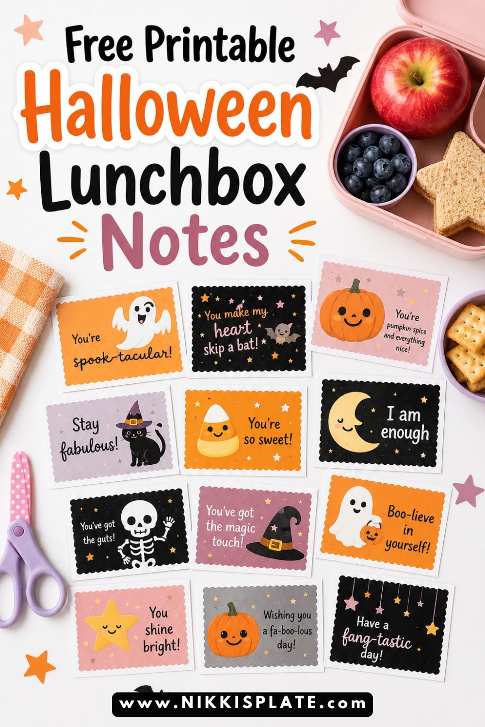Download these free printable Halloween lunchbox notes for kids and add a sweet seasonal surprise to school lunches. Perfect for October lunchboxes, snack bags, backpacks, classroom treats, and cute non-candy Halloween ideas.