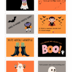 Cute Halloween lunchbox notes with ghosts, vampires, witches, and kid-friendly Halloween jokes and puns.