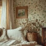 Rustic baskets and wooden crates filled with dried flowers for a fall grandmacore display.