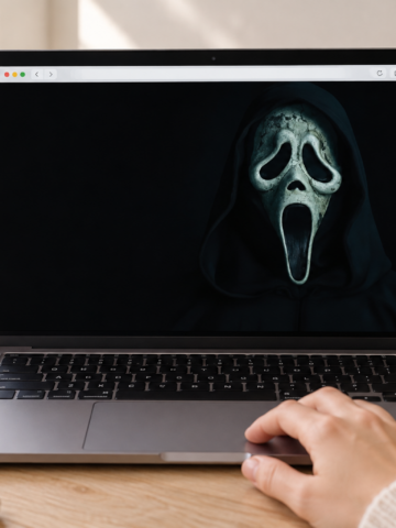 Ghost Face wallpaper open on a laptop screen ready to save