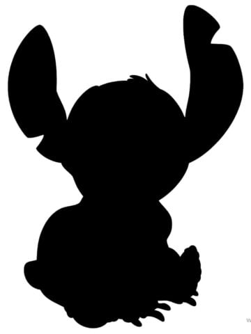 Cute Stitch stencil sitting down with ears up – printable Lilo and Stitch pumpkin carving stencil.