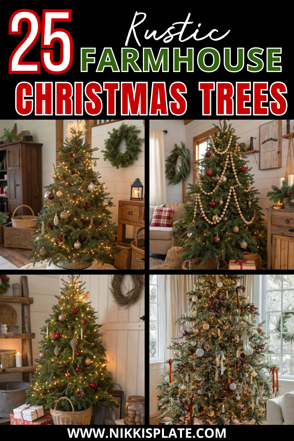 Get inspired with 25 beautiful farmhouse Christmas trees - from rustic and cozy to modern farmhouse charm. Discover creative ornaments, ribbons, and tree skirts to transform your holiday home decor.
