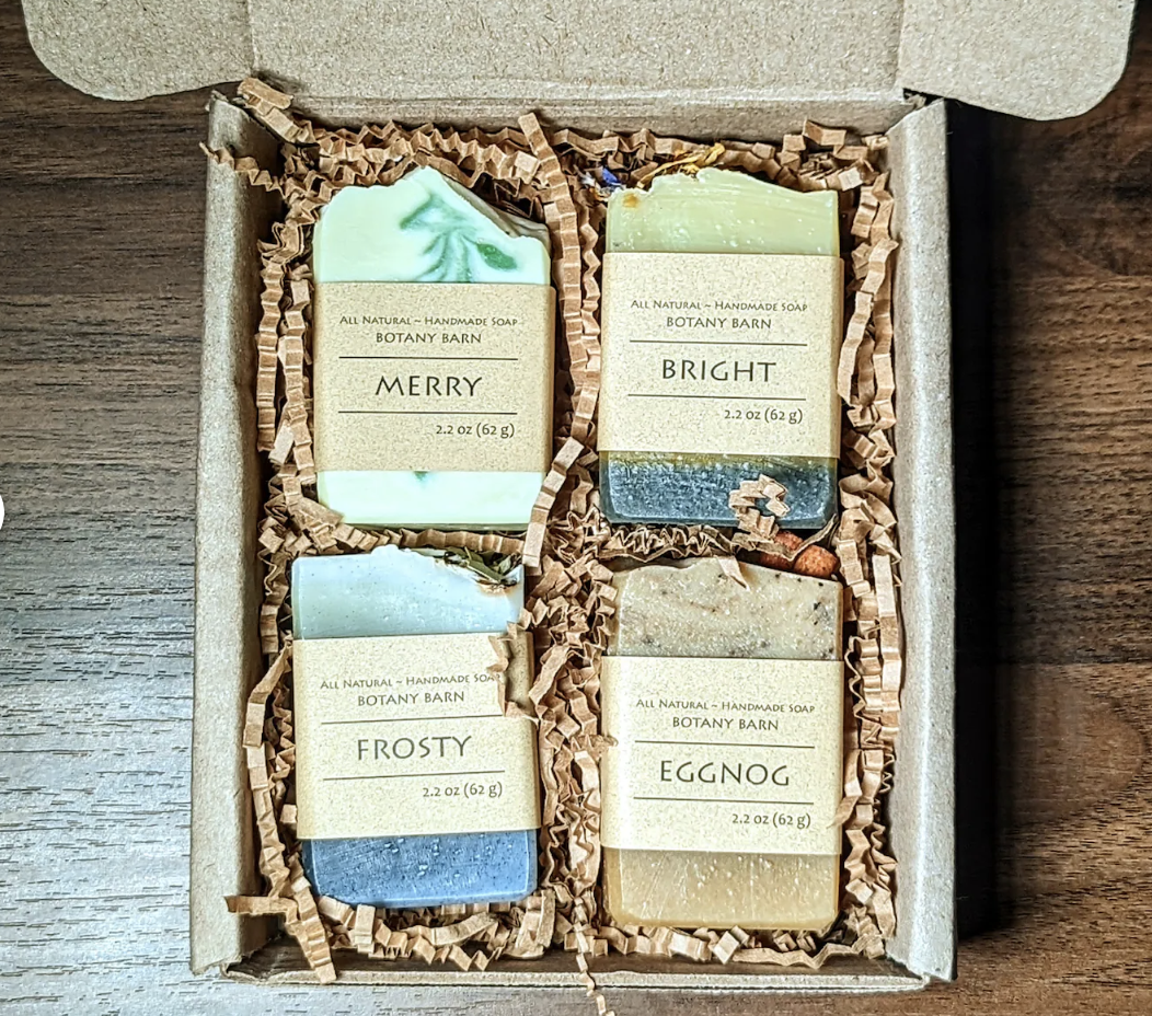 natural handmade soap gift set of four non-toxic half bars from Botany Barn Canada wrapped in eco-friendly packaging