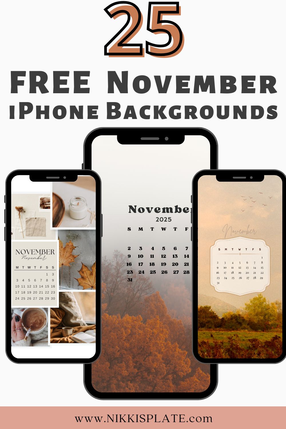 Download 25 free November 2025 iPhone Calendar Backgrounds with cozy fall vibes! Stay organized and seasonal with these easy-to-download iPhone wallpapers. Perfect for your phone this autumn!