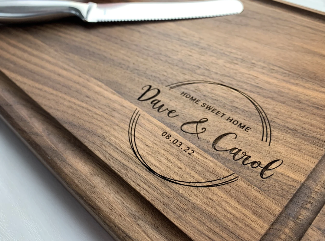 personalized engraved walnut cutting board farmhouse kitchen gift idea 2025