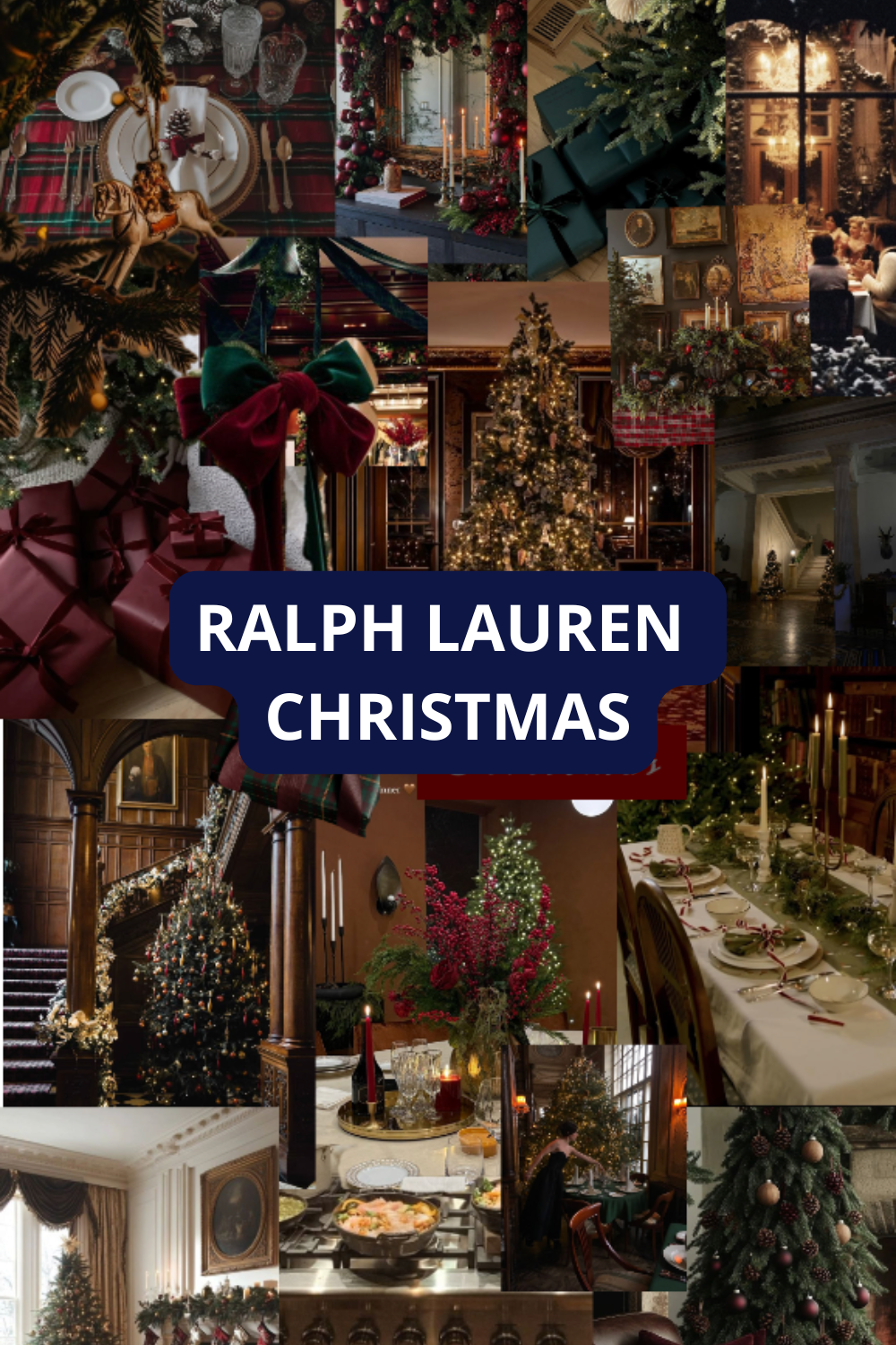 Bring timeless elegance to your holiday season with these Ralph Lauren Christmas decor ideas. From rich tartan patterns and velvet ribbons to brass candleholders and classic evergreen garlands, this collage captures the warmth and sophistication of old-money Christmas style. Perfect inspiration for creating a cozy, luxurious holiday home filled with heritage charm and polished festive details. ✨🎄