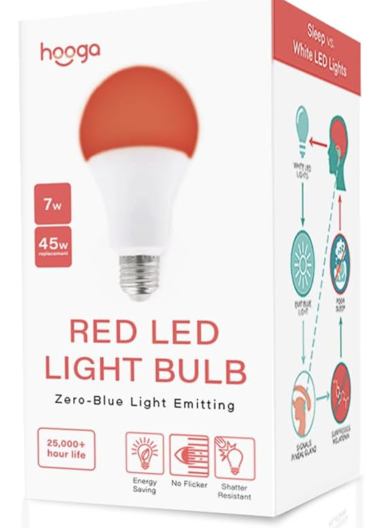 Hooga red LED light bulb zero blue light non-toxic sleep-friendly lighting for bedroom and relaxation