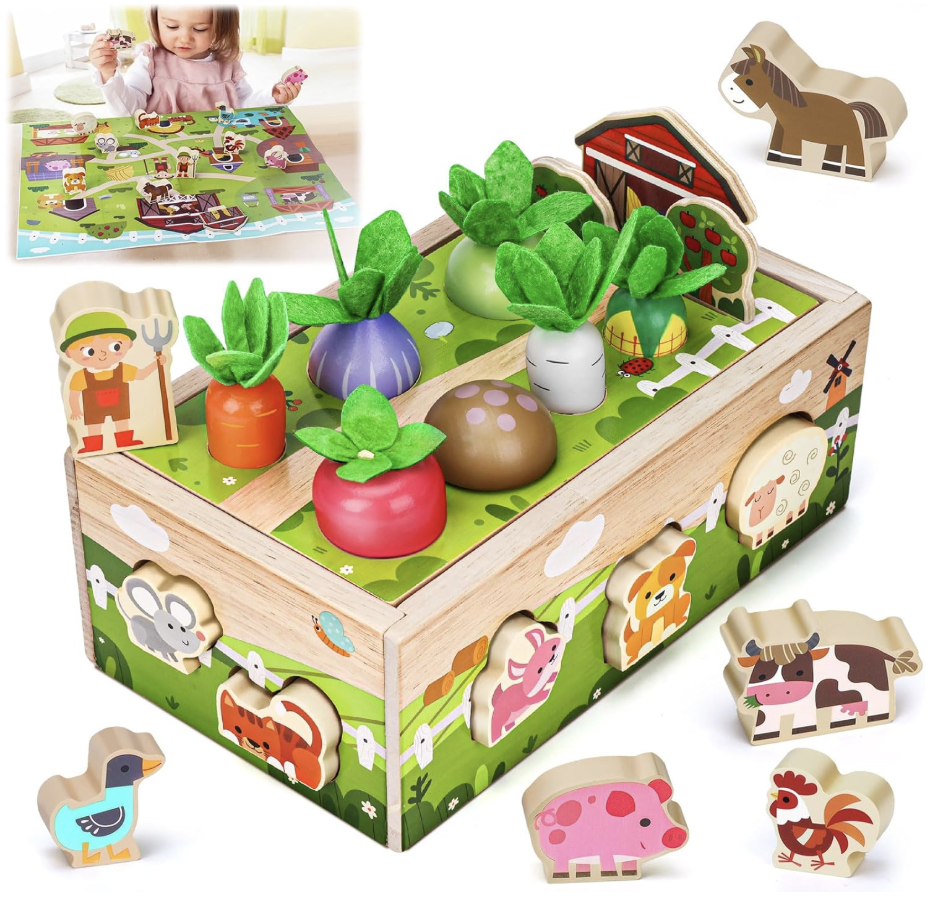 wooden Montessori farm and vegetable toy box with animals and garden vegetables non-toxic educational toy for toddlers