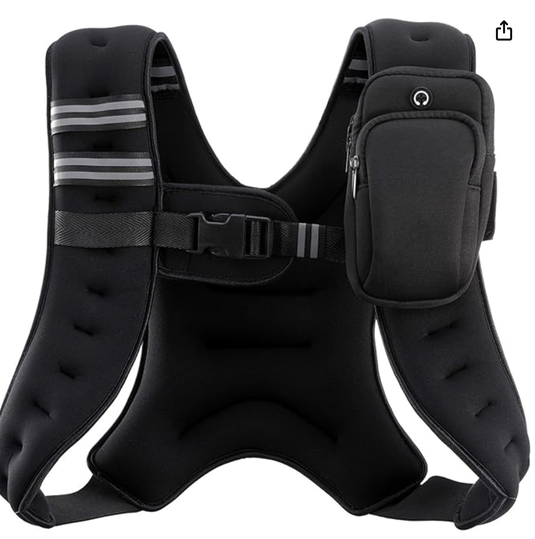 Black ZELUS weighted vest with adjustable straps and front storage pocket.