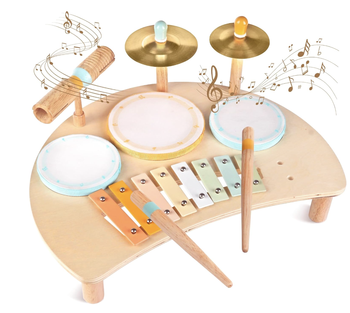 wooden Montessori musical instrument set with xylophone and drums non-toxic music toy for toddlers