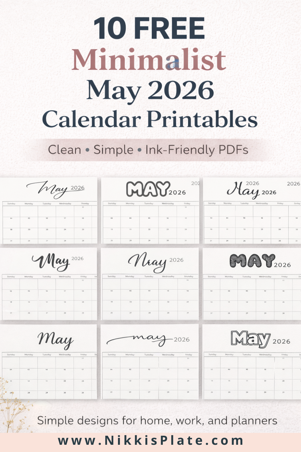Download a free minimalist May 2026 calendar printable. Clean, simple design in high-resolution PDF — perfect for home, office, or planner use.