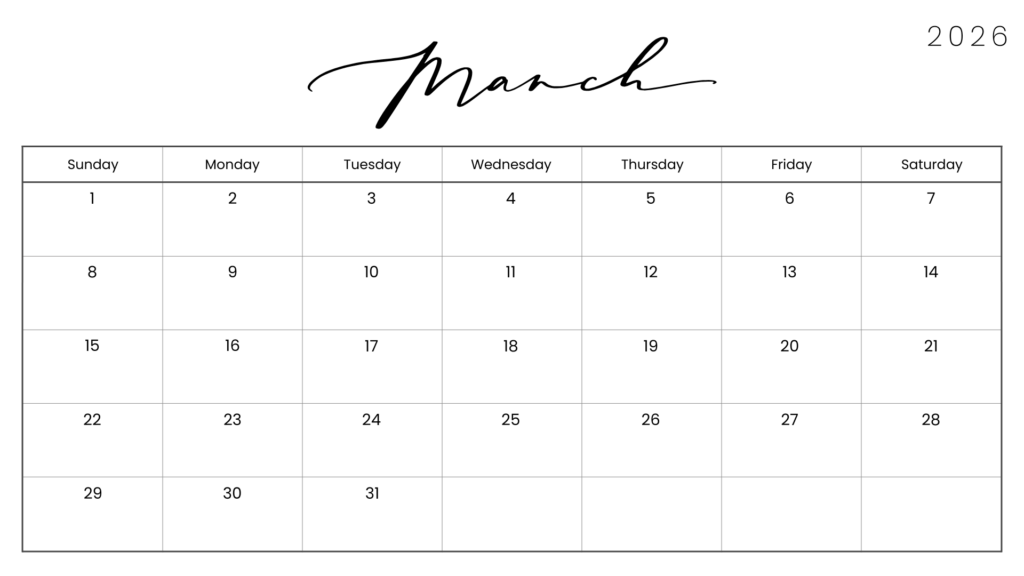 10 FREE Minimalist March 2026 Calendar Printable (PDF Download)